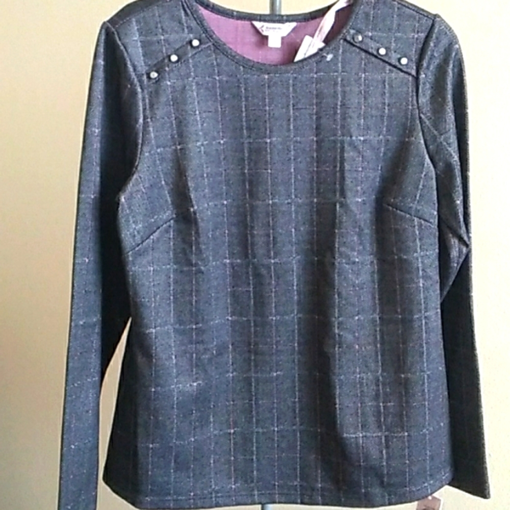 NWT Nanette Lepore Black/Red Plaid Crew Neck Blouse (M)